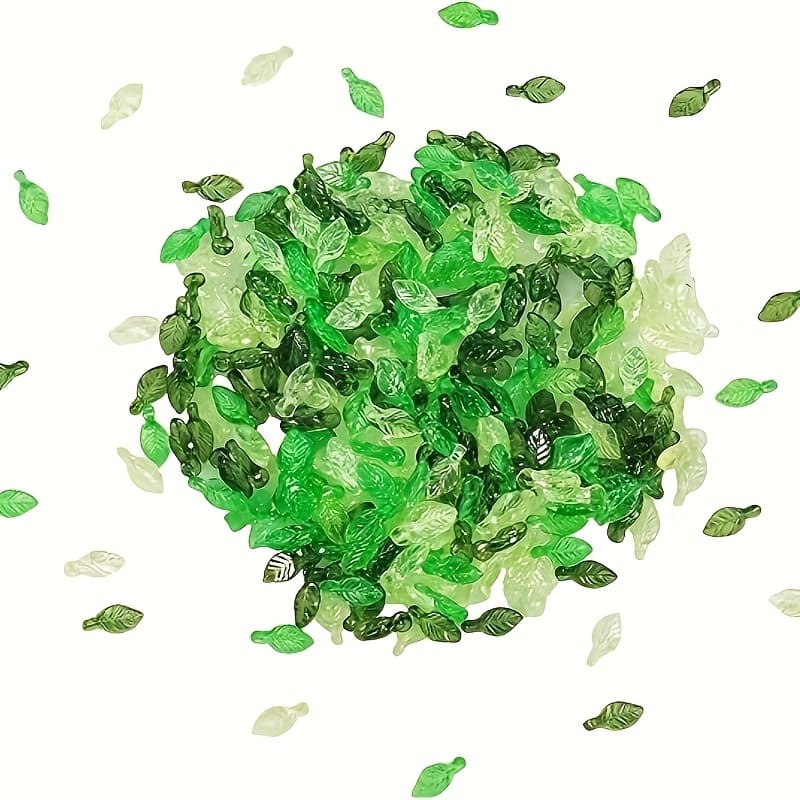 TEMU 300pcs Bead 3 Colors Mix Green Acrylic Leaf Beads Spacer Beads Leaves Pendant Charms With 2mm Hole For Jewelry Making Diy Crafts Jewelry Making Earring Necklace Anklet