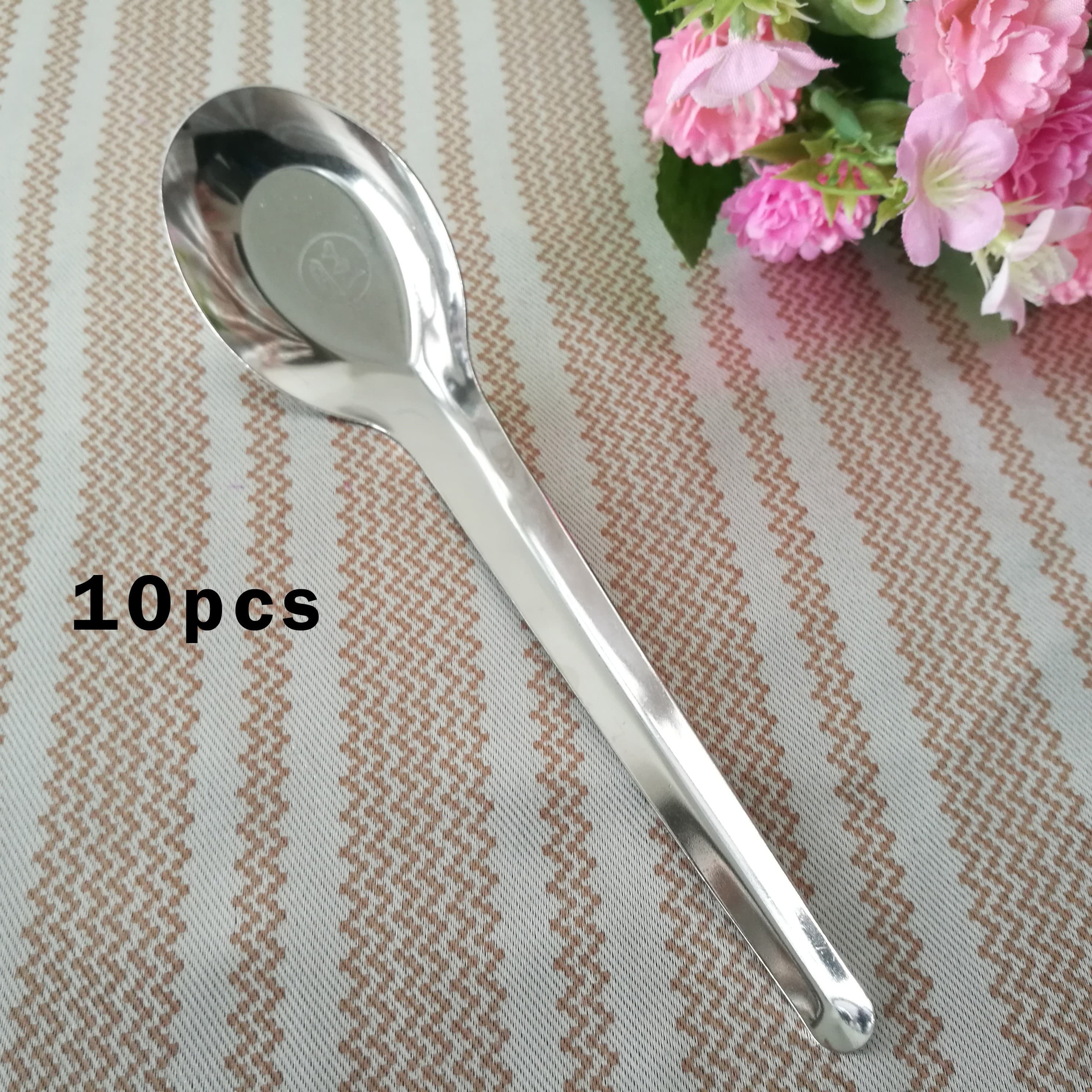 TEMU Ten-piece Set Of High-grade Stainless Steel Spoons, Long-handled Spoons, Mixing Spoons, Soup Spoons, Rice Spoons, Suitable For Restaurants, Hotels, Family Kitchens, And Parties