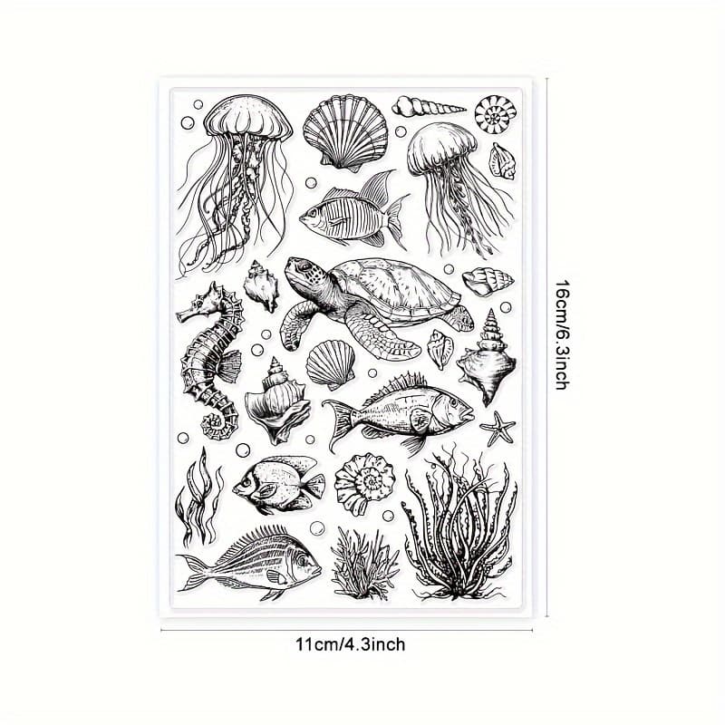 TEMU 1pc Background Transparent Stamp, Marine Animal Clear Stamp For Diy Scrapbooking, Painting Tools, Photo , And Card Making