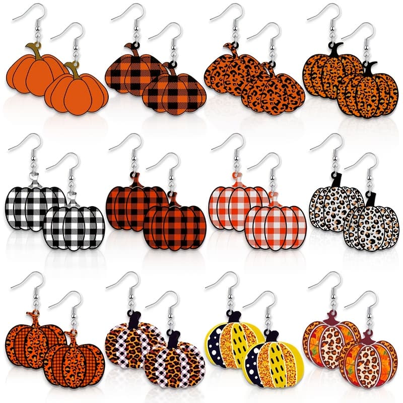 TEMU 12 Pairs Thanksgiving Acrylic Earrings, Stylish Leopard Pumpkin Dangle Earrings, Autumn Jewelry Gift For Women, Perfect For Thanksgiving, Halloween, Christmas, And Seasonal Parties