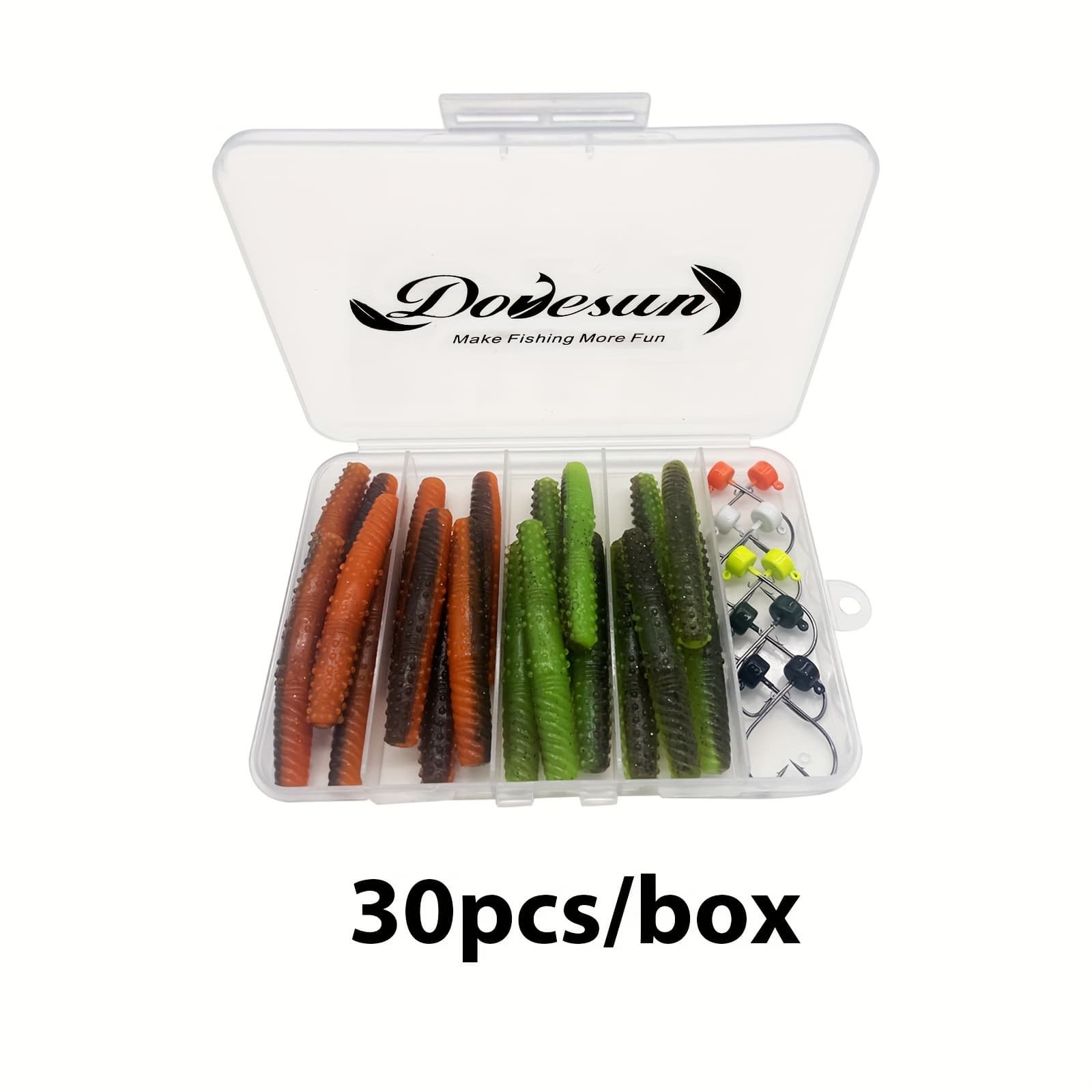 TEMU Dovesun 30-piece Ned Rig Jig Heads Trd Worms Kit, Weedless Bait Hooks, Bass Fishing Accessories