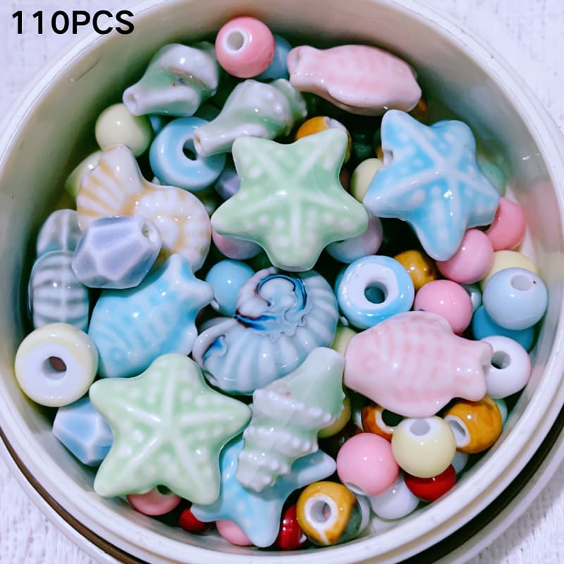 TEMU 110pcs Mixed Ceramic Beads Set Multi-shape And Marine Style Ceramic Beads Suitable For Diy Beaded Bracelets Necklaces Home Decoration And Other Accessories