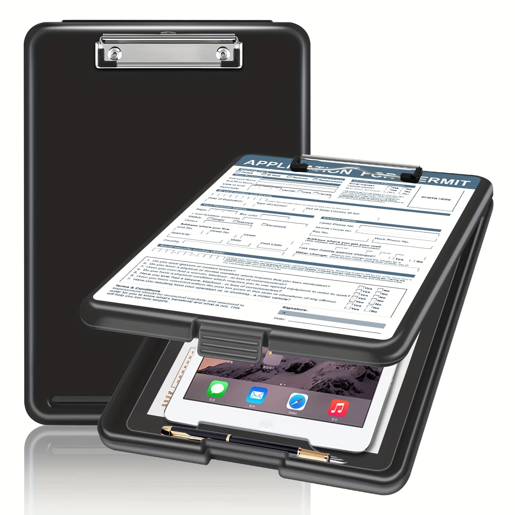 TEMU Clipboard With Storage Space, 8.5x11 Foldable Clipboard For Nursing, Smooth Writing Clipboard With Pen Holder, High-capacity Clipboard Suitable For Office Use - Black