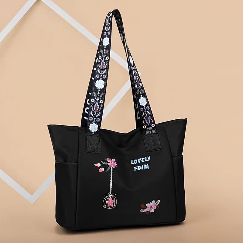 TEMU Chic Oxford Fabric Tote Bag For Women - Spacious &, Fashionable Shoulder Handbag In Cream//black