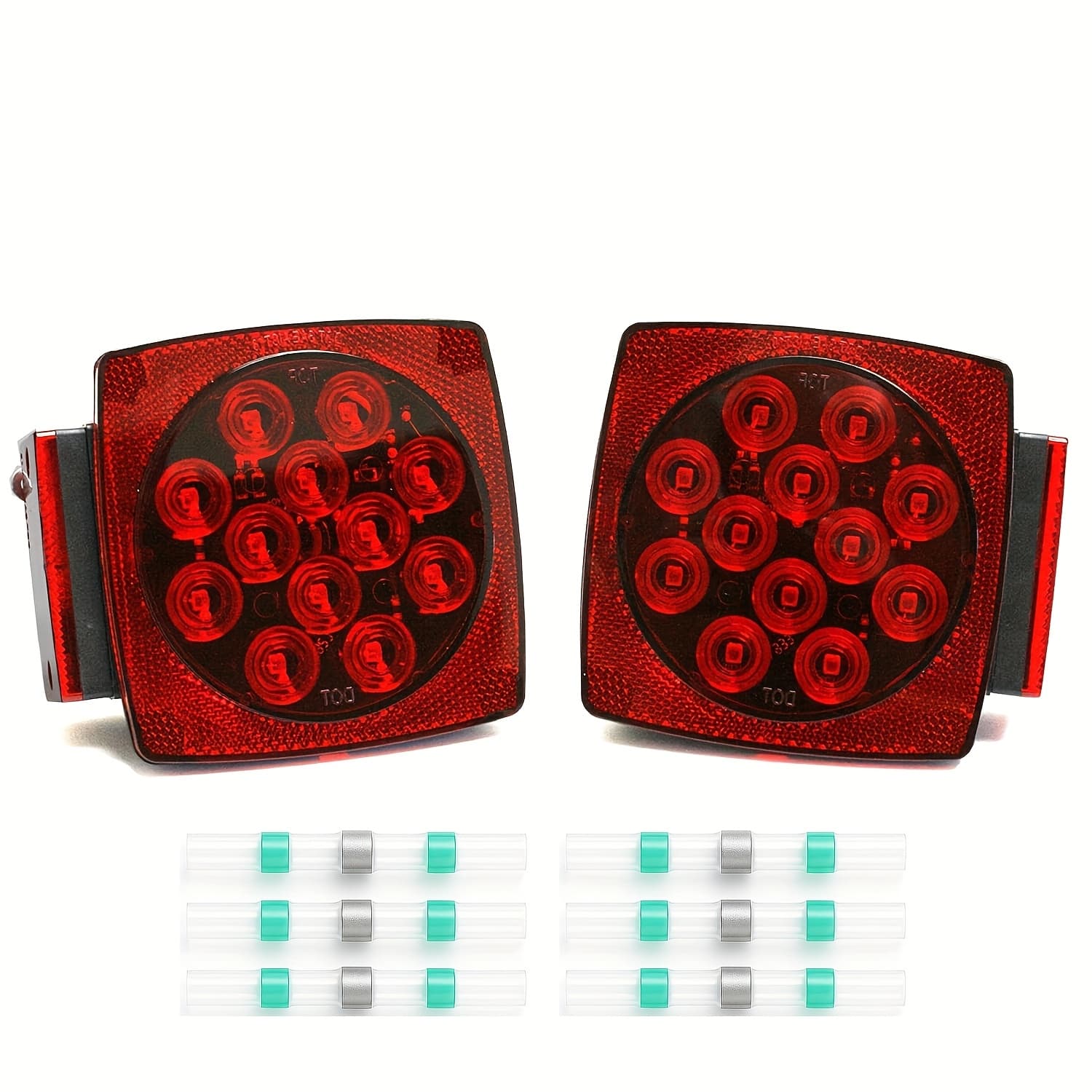 TEMU 12v Led Trailer Lights, Red White 2 Square Trailer Lights & 6 Connectors Stop Tail Turn Signal Tail Lights, Utility Trailer Lights For Under 80 Inch Boat Trailer Truck Marine Rv