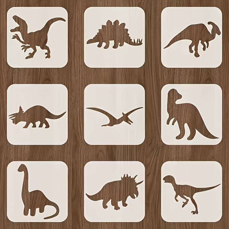 TEMU 9pcs Dinosaur Stencil Set - Reusable Pet Material Animal Stencils For Art Projects, Inch, White