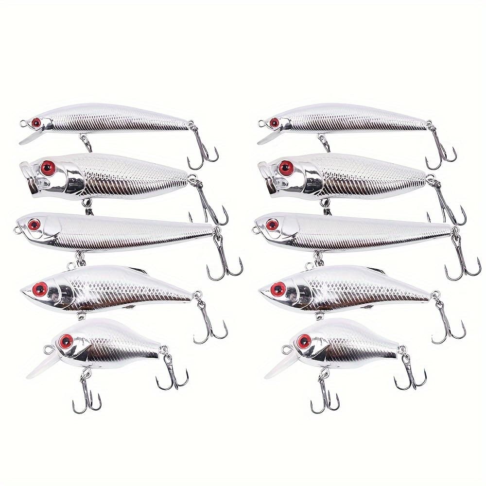 TEMU 10pcs Premium Silvery Anodized Fishing Lures - High-performance Baits To In Freshwater And Saltwater - Durable And Attractive Designs For Versatile Angling