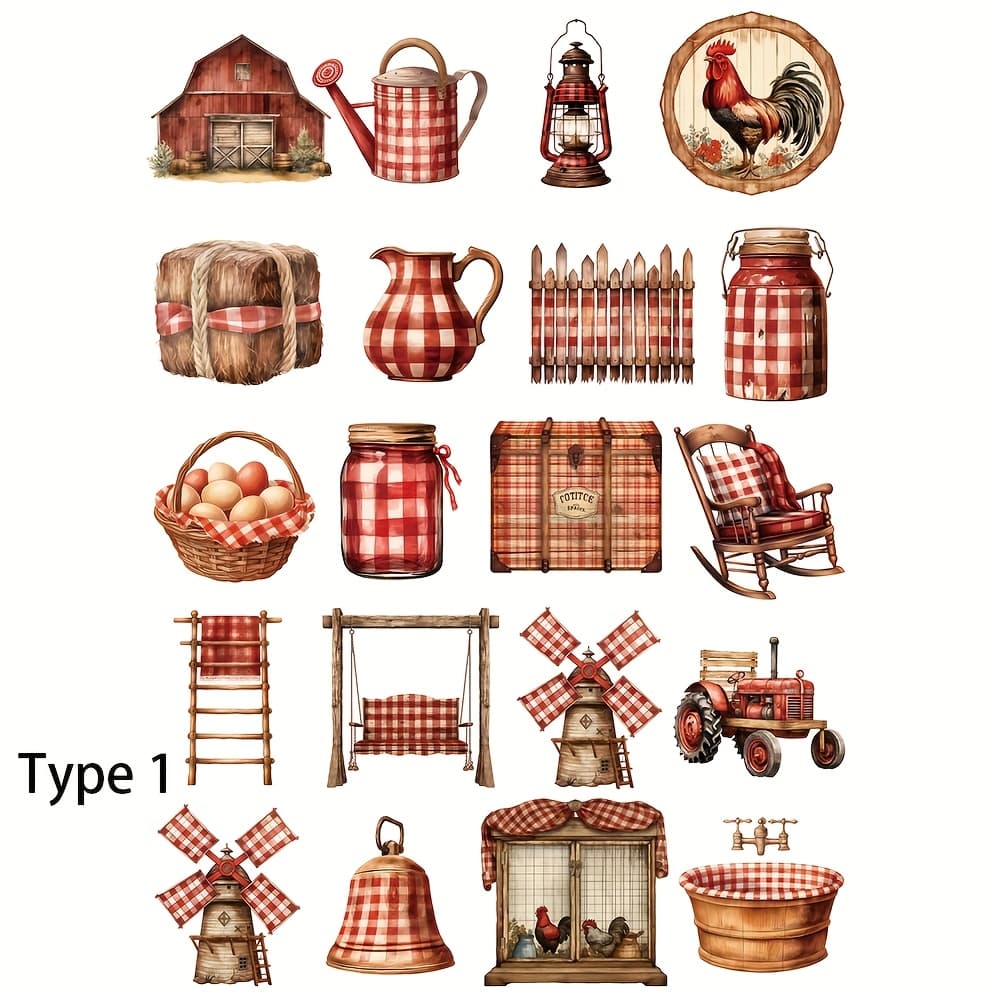 TEMU 1 Pack Of Checkered Farmhouse Items, Handmade Account Stickers, Cutting Book, Diary, Photo Album, Stationery Stickers, School Handmade Materials, Stickers, Decoration