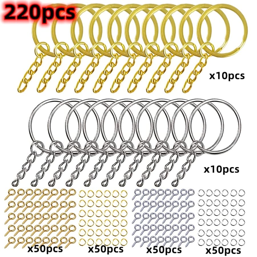 TEMU 220pcs Metal Keychains With Split Ring Link Silvery Golden Color Pendants Holder Rings Key Chains Jewelry Making, A Set For Making Mobile Phone Chains