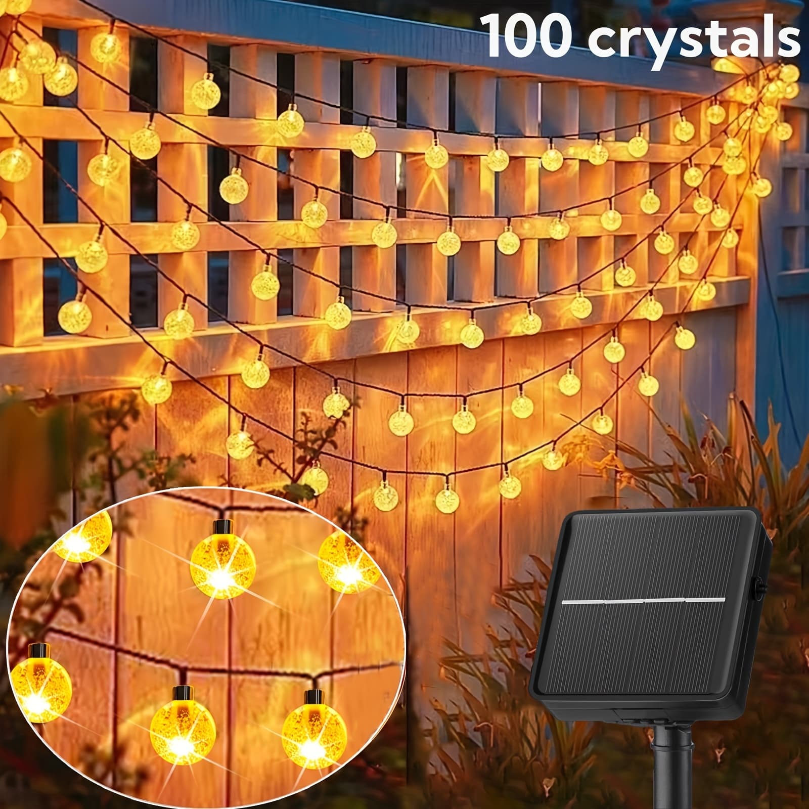 TEMU 1pc Solar 100/50/20 Bubble Ball Fairy Lights 8 Light String. Ip65 Outdoor Solar For Garden, Patio, Balcony, Weddin, Outdoor Christmas Summer Decoration(warm Light, White Light, Colored Light)