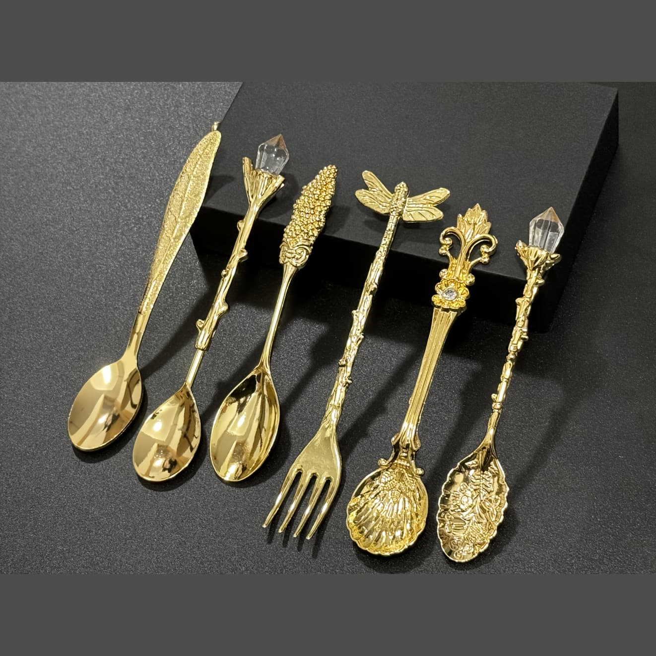 TEMU Most Exquisite 6pcs Small Spoon/fork Set Vintage Golden Teaspoon Fruit Fork Cup Stirring Coffee Spoon