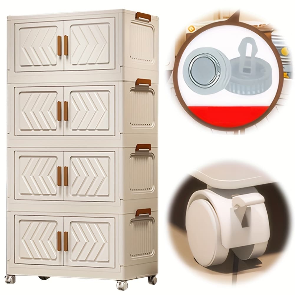 TEMU 4-tier Stackable Storage Bins With Lids And Doors With Wheels Plastic Storage Containers Stackable Closet Organizers For Living Room Bedroom Office