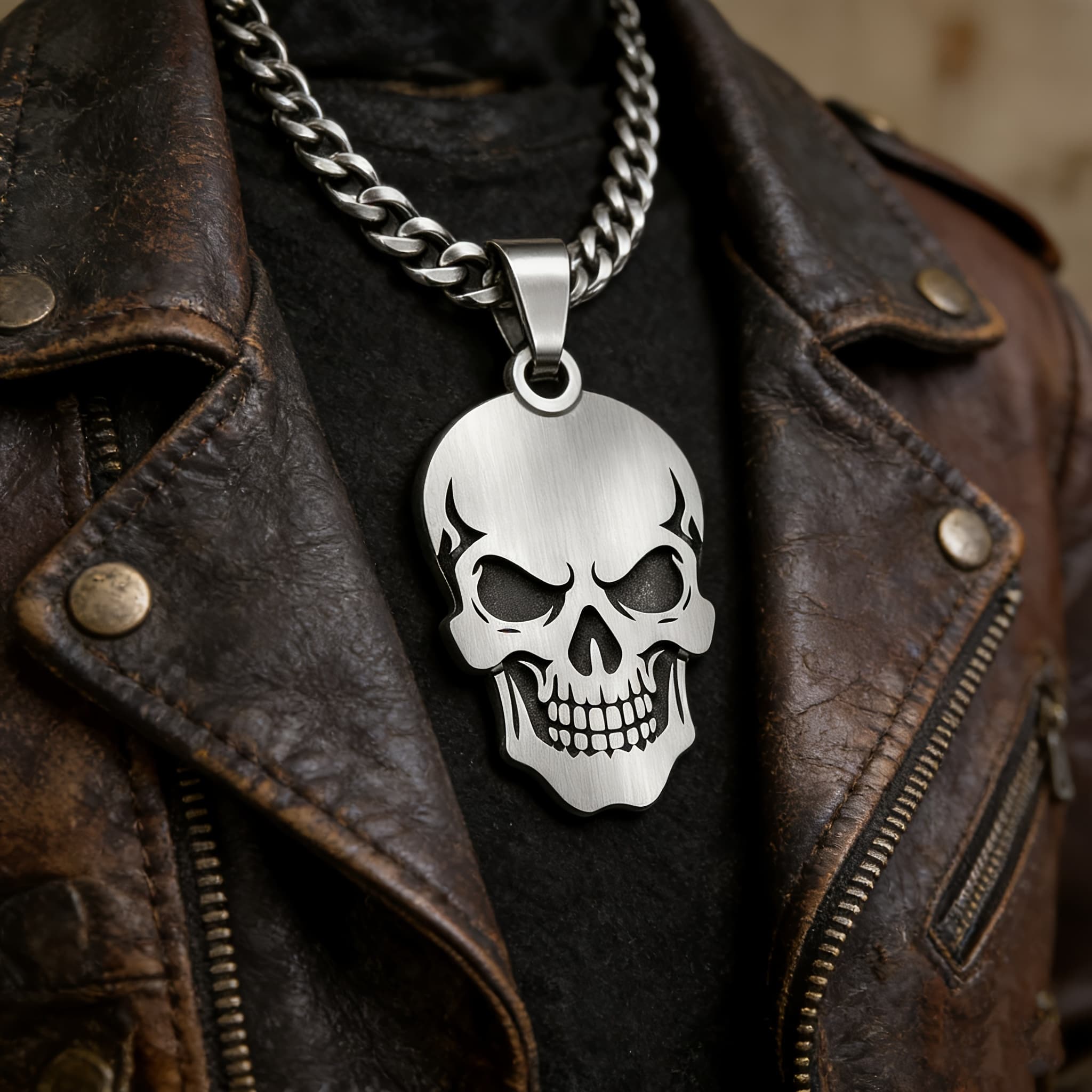 TEMU 316l Stainless Steel Men's Fashion Hip Hop Skull Necklace Party Festival Gift Pendant