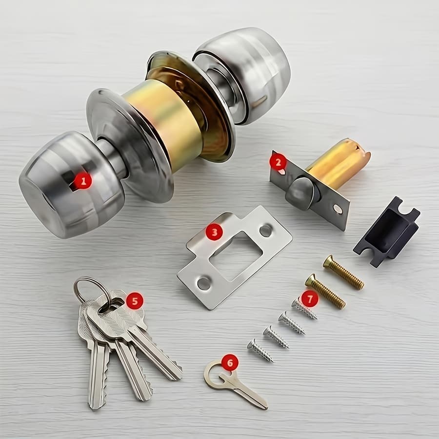 TEMU Universal Spherical Lock For Indoor Bedroom Doors, Bathroom Ball Lock With Key, Household Round Ball Lock For Rooms