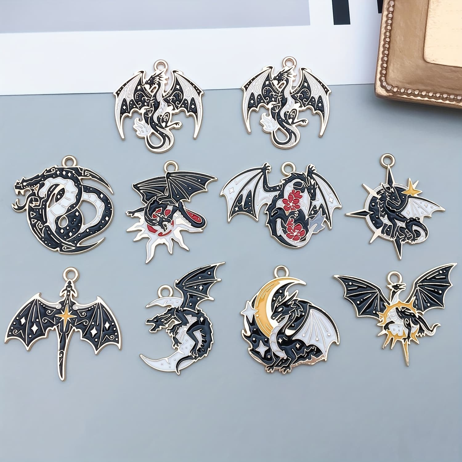 TEMU 10pcs Alloy Enamel Dragon Series Pendant Jewelry Making Diy Keychain Earrings Pendant Design Charms For Jewelry Making Bracelets Necklace