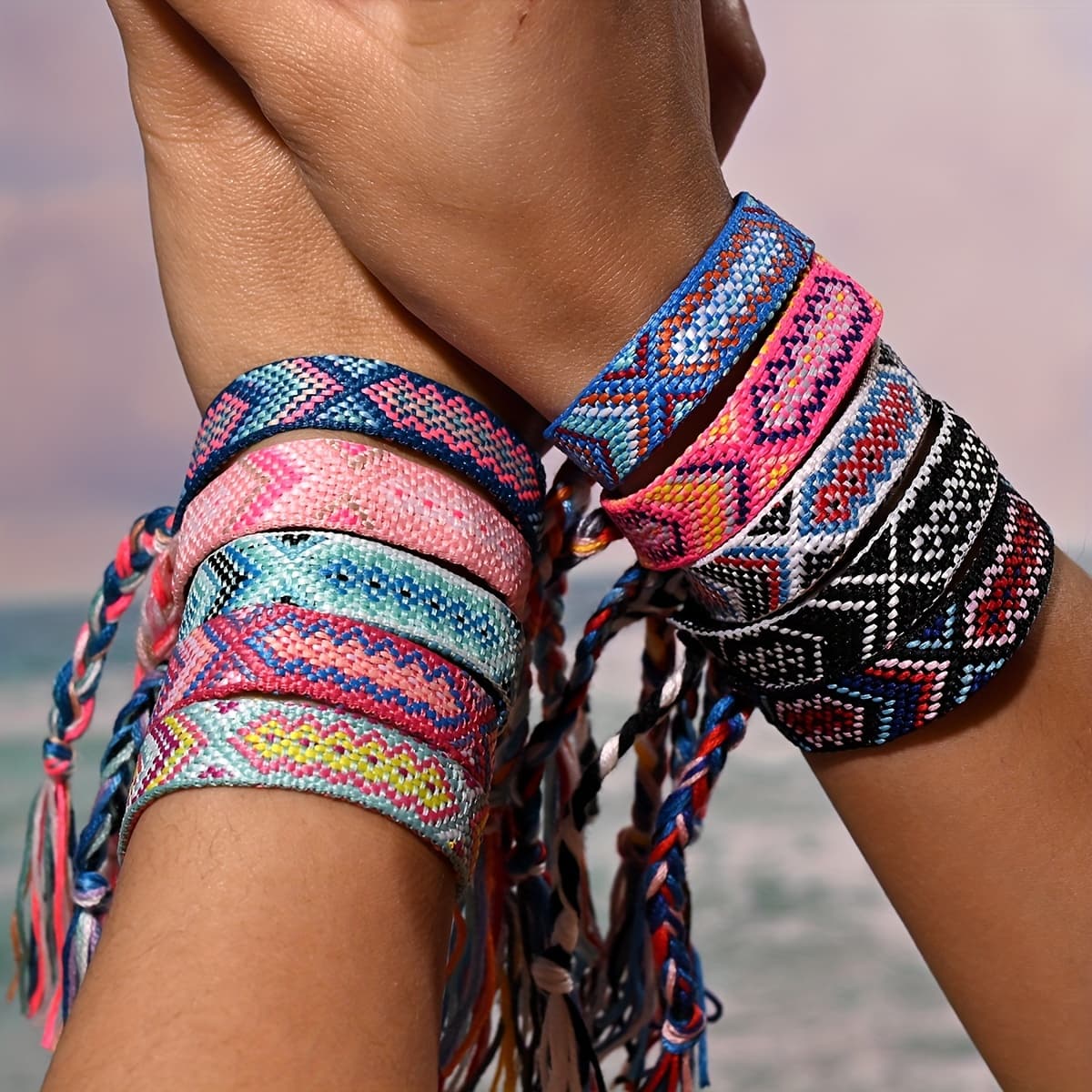 TEMU 10pcs Boho Chic Handmade Braided Friendship Bracelets - Adjustable, Colorful Woven Rope For Casual Attire