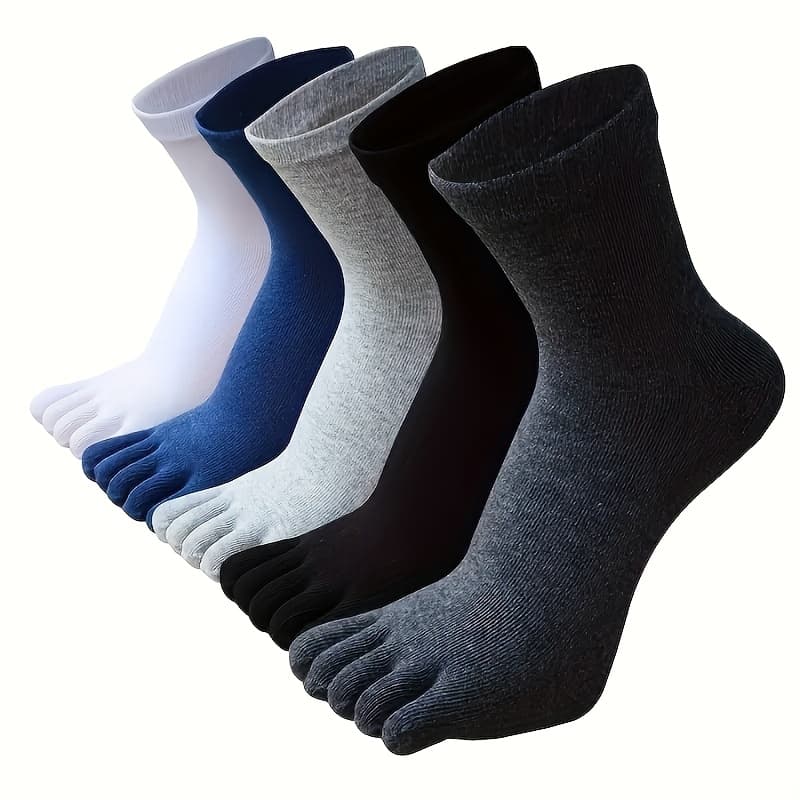 TEMU 5-pair Men' Color Five-toe Socks, Comfortable And Breathable Casual Socks, Suitable For Spring, Autumn, And All