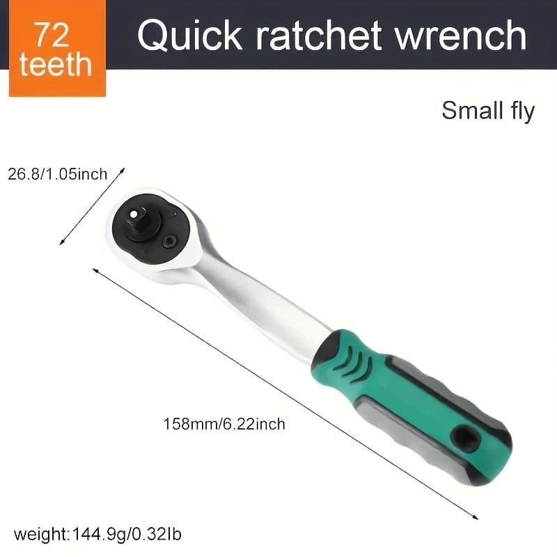 TEMU Chrome Vanadium Steel Body 72 Teeth Ratchet Wrench, 1/ 4 Inch, Quick Release Reversible Non-slip Grip Ratchet Handle Tool, Auto Repair Tool