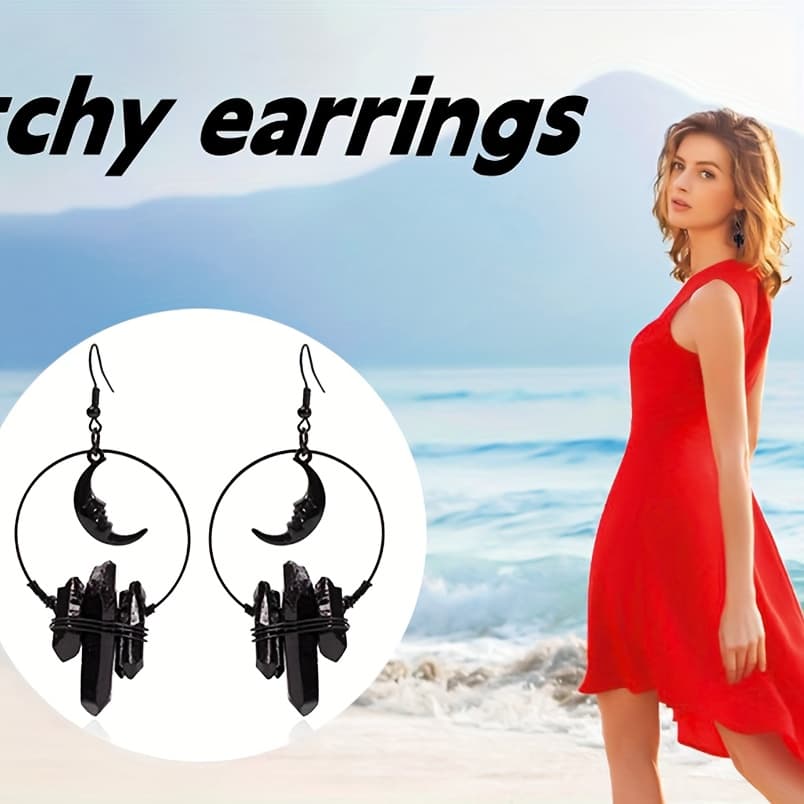TEMU Quartz Earrings, Gothic Mermaid Festival Wedding Bohemian Style Accessory Earrings, Gothic Jewelry