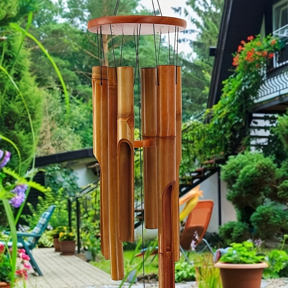 TEMU 32" Bamboo Wind Chimes For Outdoors - Hanging Wind- Musical Chime With Soothing Melody, Wind-activated Sound For,, Balcony - Rustic Country Hanging Decor Suitable For Christmas, Gifts, And
