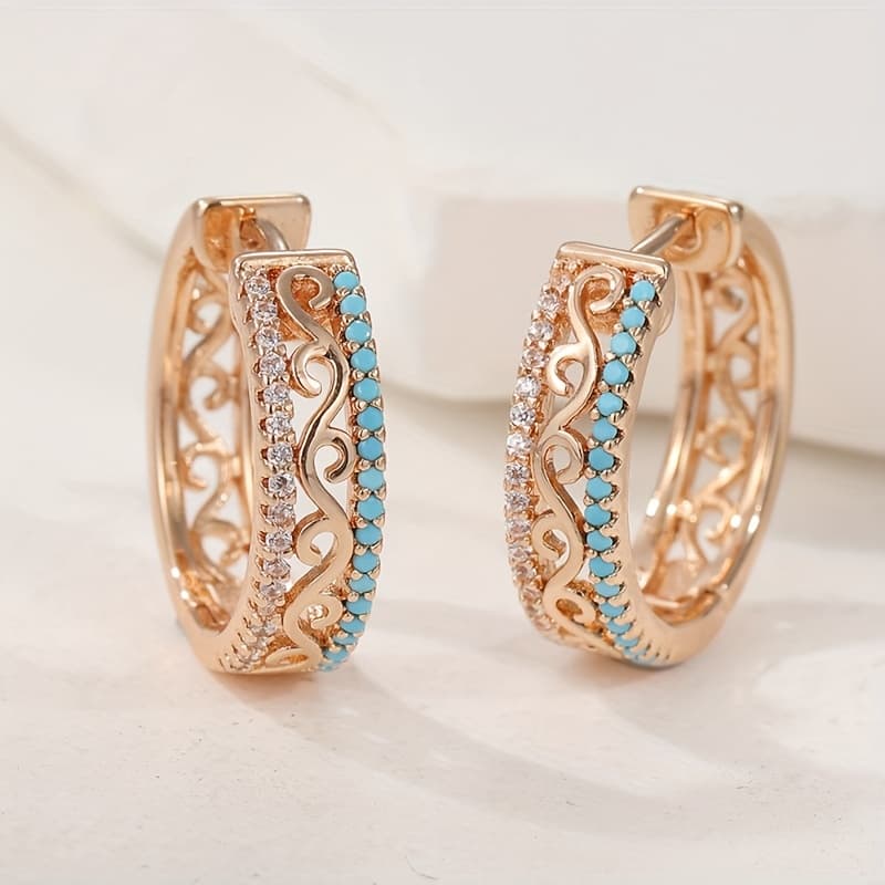 TEMU Bohemian Style Hollow Blue Synthetic Turquoise Women' Earrings, Luxury Party Festival Daily Wear, Suitable For All