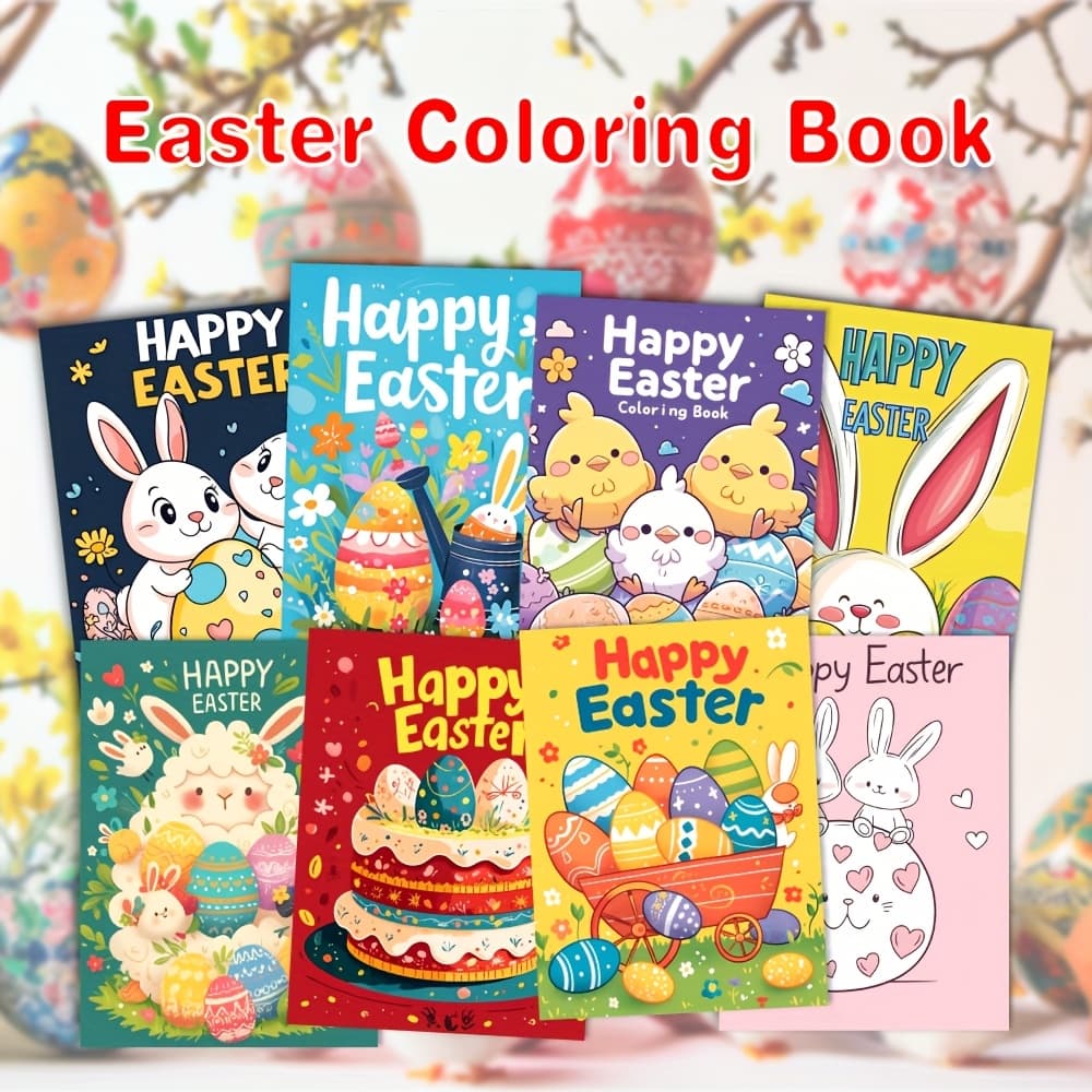 TEMU 1set/8pcs Easter Coloring Book, Quiz And Coloring Game 3-in-1 - Enhance Imagination, , Observation , Color And Shape Recognition - Perfect Gift For Easter