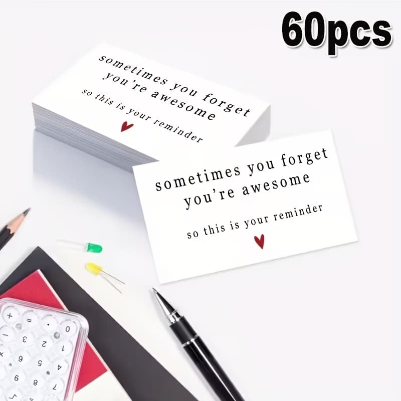 TEMU 60 English Cards Measuring 8.9x5cm With A Minimalist Black And , Suitable For Self-motivation Notes And Emotional Mini Cards