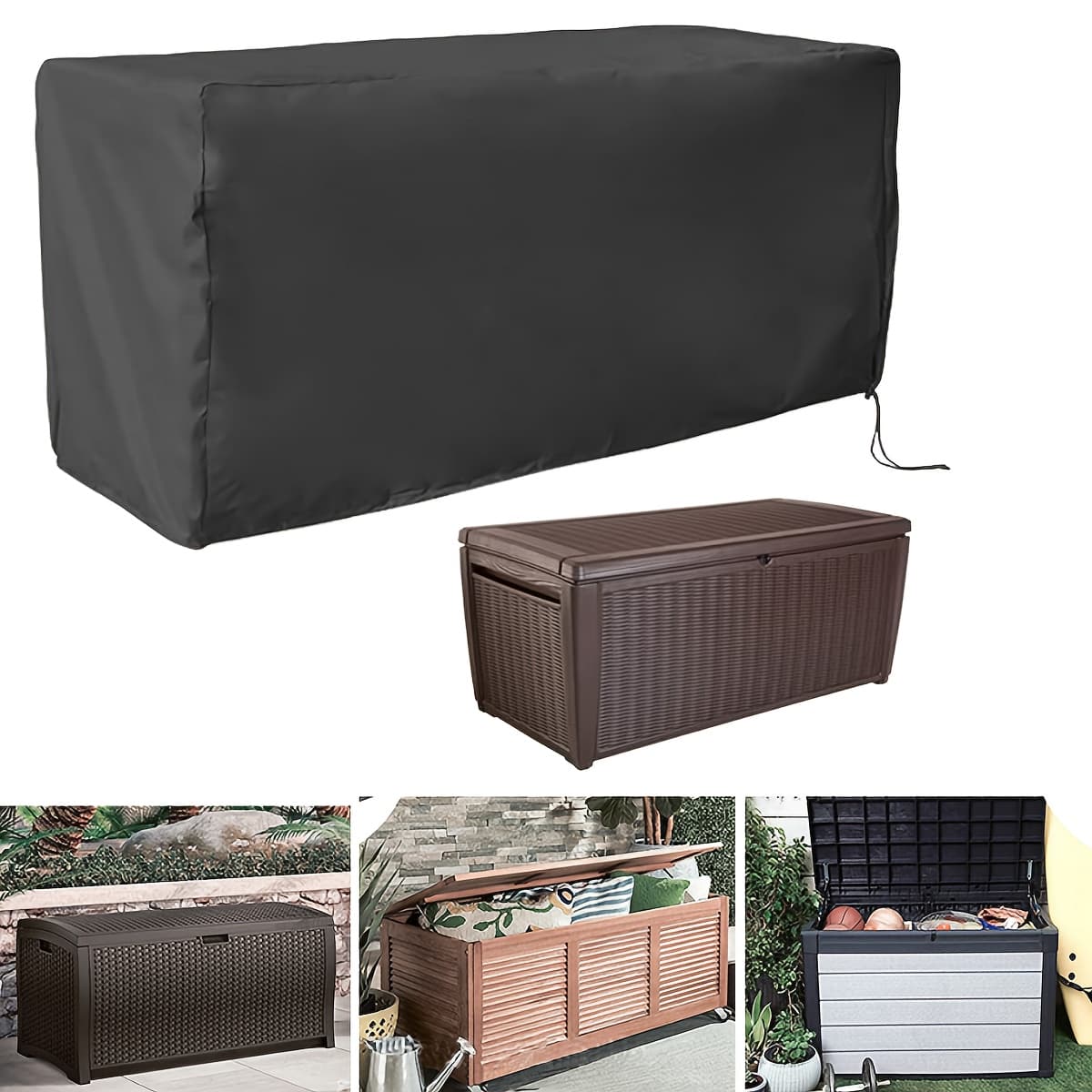 TEMU 1pc Outdoor Storage Box Cover, Patio Storage Bench Deck Boxes Cover, Courtyard Deck Box Cover, , Box, Cabinet, Rack For Outdoor Storage, Box, Cabinet, Rack For Outdoor Storage