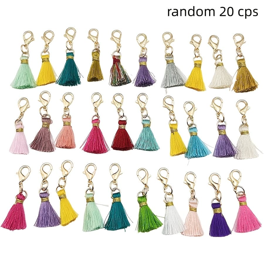 TEMU Random 20pcs Ethnic Retro Mini Tassel Keychain With Lobster Clasp Silky Tassel Pendant Making Additions Bag Charms Handmade Materials Phone Lanyard, Key Ring, Zipper And Other Additions
