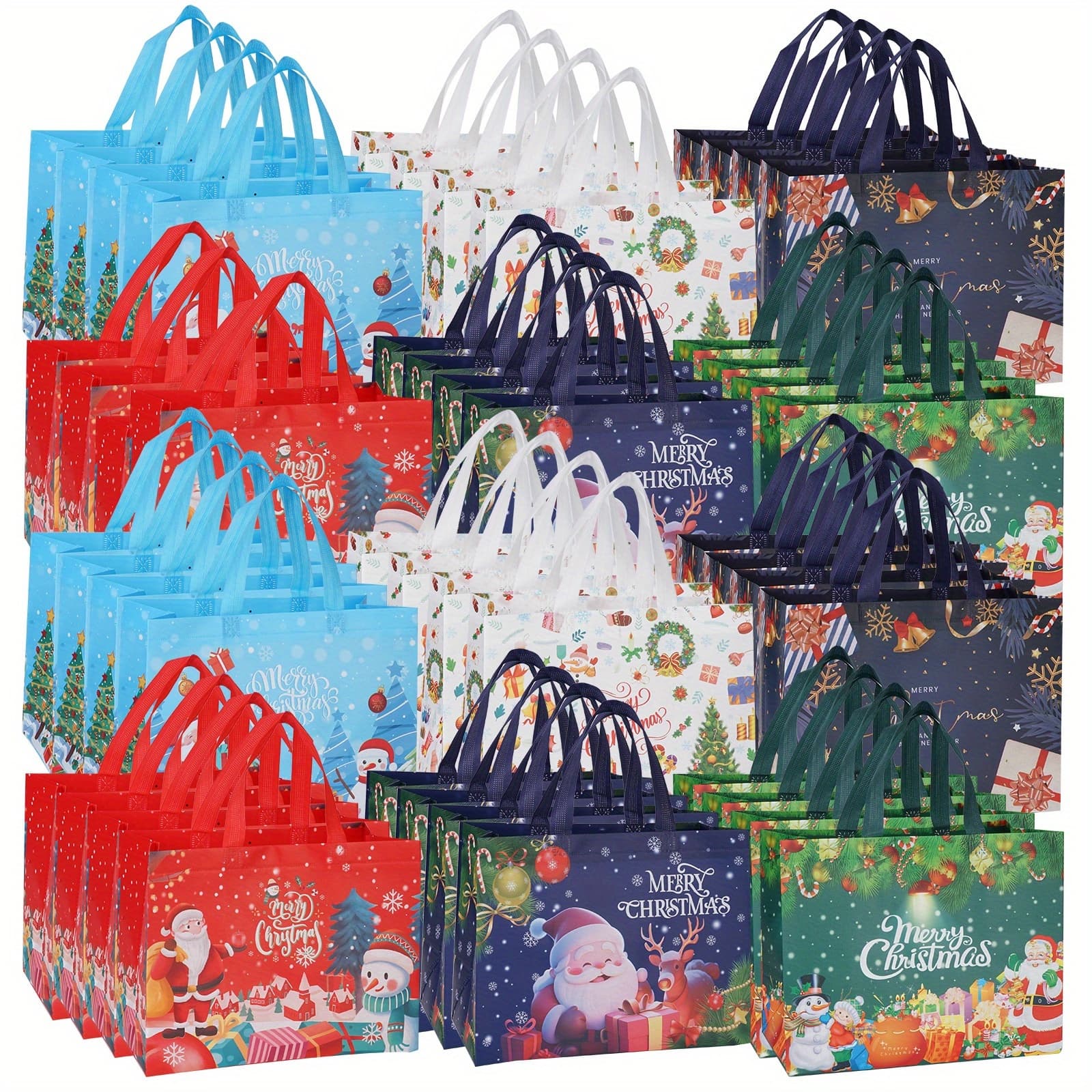 TEMU Christmas Gift Bags With Handles, 48 Pack Large Reusable Tote Bags, Non-woven Christmas Bags For Wrapping Xmas New Year Party Favors, 12.8"x9.8"x6.7"