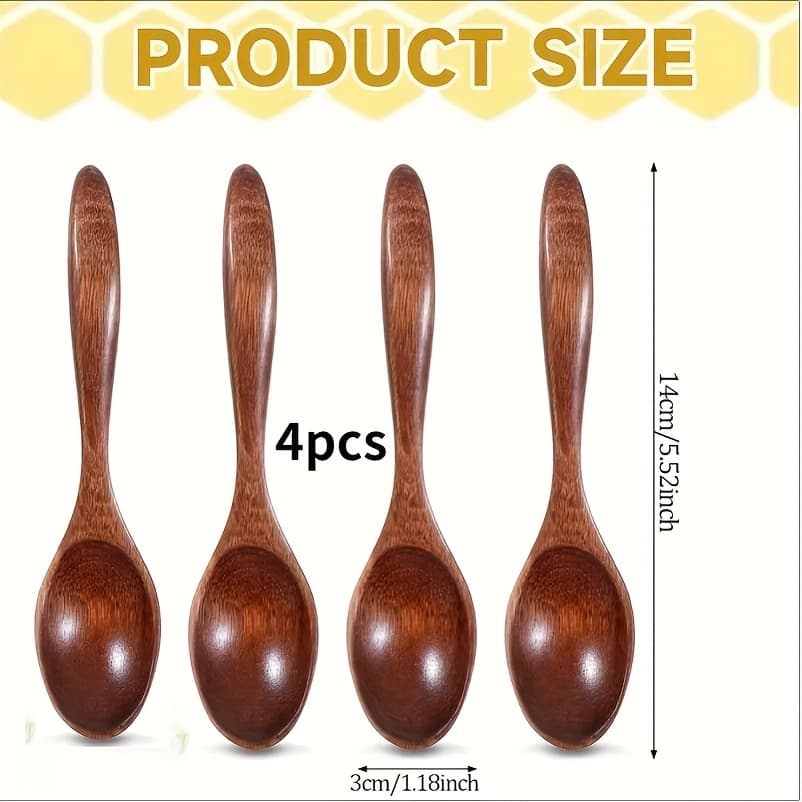 TEMU 3/4pcs Wooden Small Soup Spoon Measuring Spoon Creative Dessert Spoon Solid Suitable For Soup, Coffee, Dessert, Stirring Suitable For Tea Cans Salt And Pepper Jars