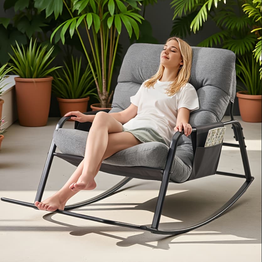 TEMU Extra Large Papasan Chair (1-pack/2-pack ), Outdoor Patio Rocking Chair, Lounge Egg Chair, Comfortable Reading Chair With Cushion For Deck/garden/patio/camping, Outdoor Patio Furniture