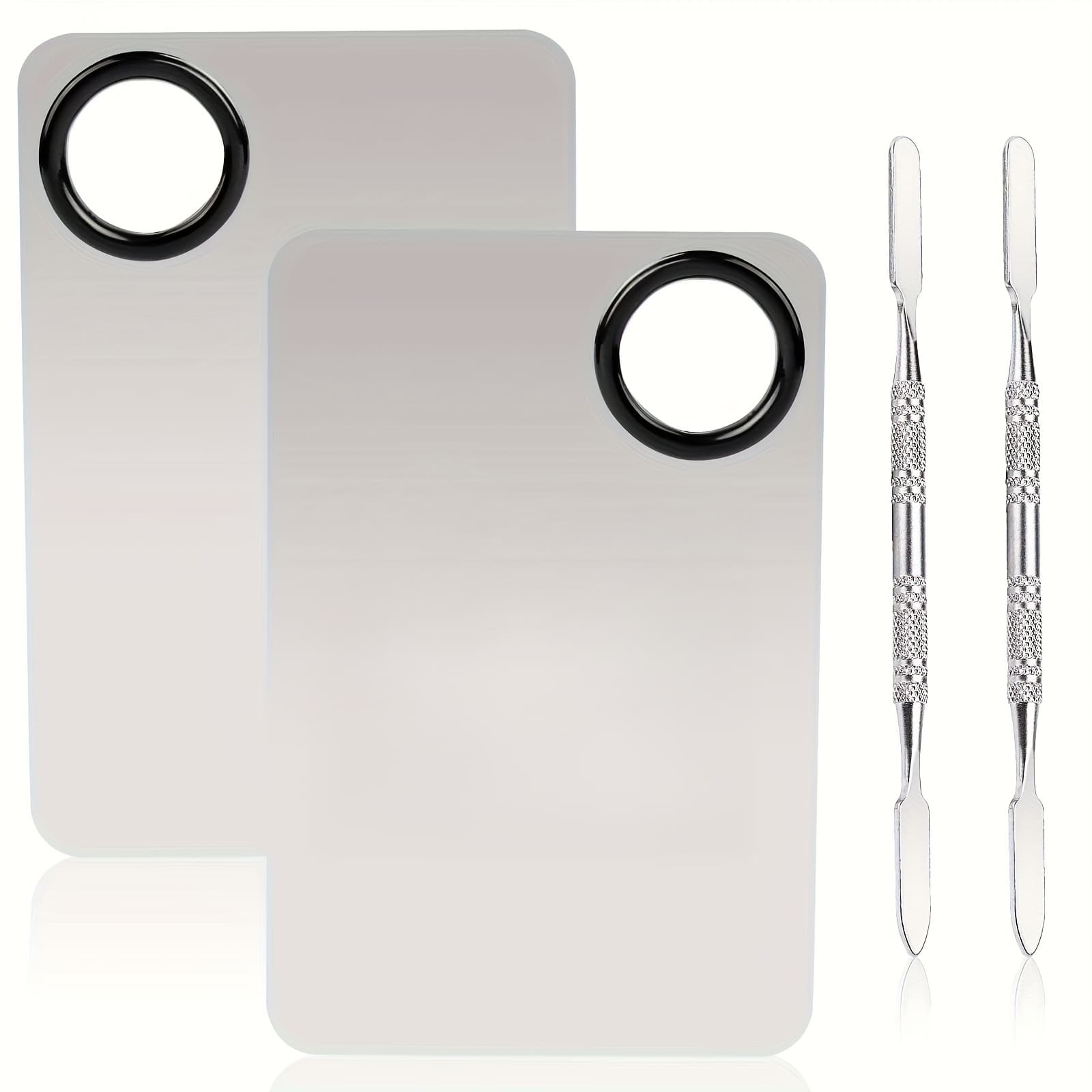 TEMU 2pcs/4pcs 2-in-1 Makeup Mixing Palette With Scraper, Stainless Steel Foundation & Eyeshadow Palette For Blending, Nail Art, And Cosmetic Holder