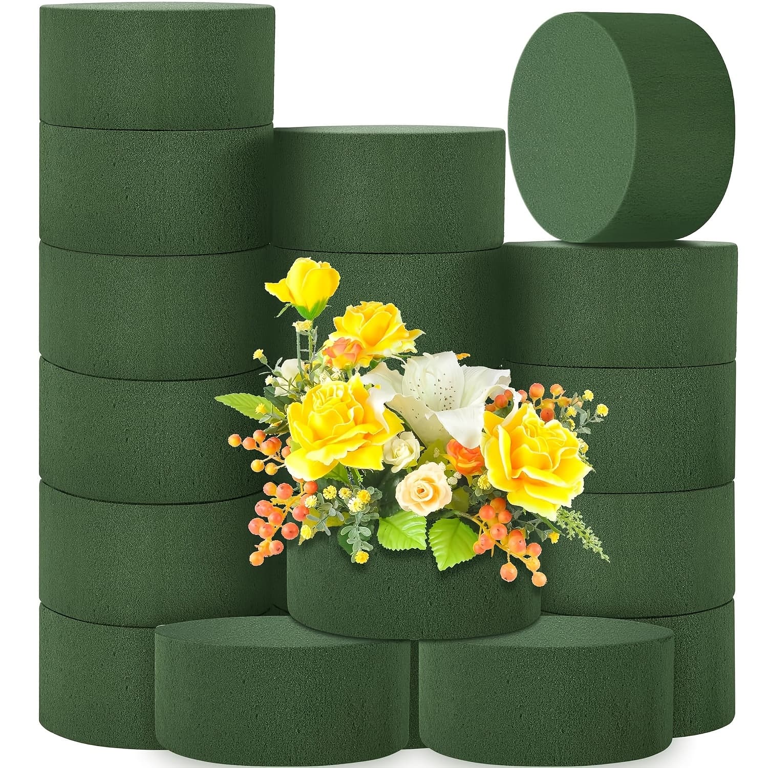 TEMU 18pcs Round Floral Foam Blocks, Suitable For Flowers And Artificial Flowers, Each (2.87in X 1.38in), Dry And Wet Dual-use , For Floral Arrangement And Floral Supplies