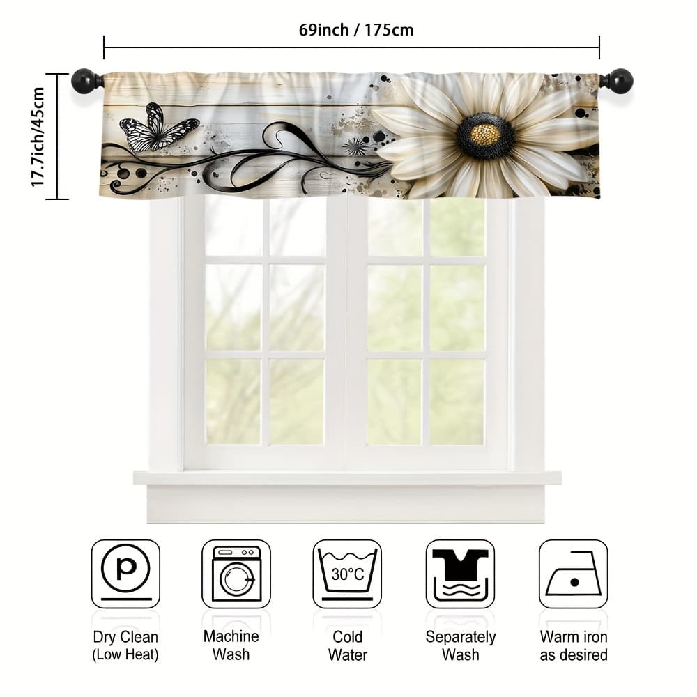 TEMU 2d Flat, 1pc Rustic & Valance Curtain With Beige//brown/gray/ Tones - Semi-sheer Window Valance Panel, Pocket Rod Design, Machine Washable, Bathroom, Decor (no Cords, 2d Flat