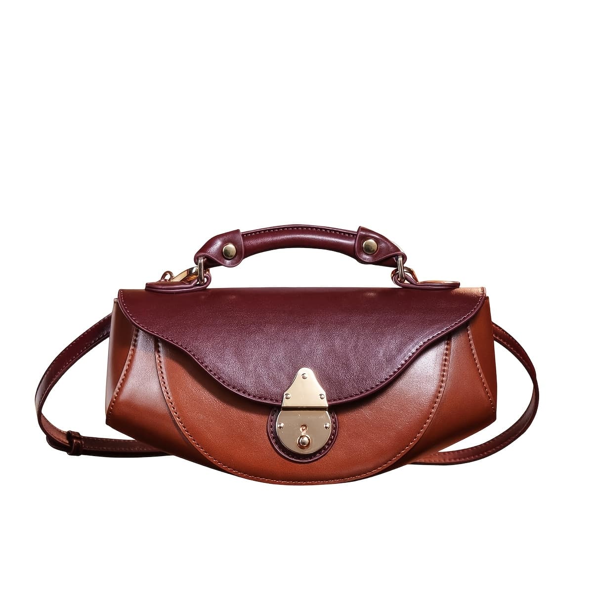 TEMU A Stylish Handheld Crossbody Bag Featuring A Boat In Dark Brown, Offering With A Zipper Closure. Lightweight And Durable, Perfect For Commuting, Work, Casual , Shopping, Parties, Or As A Gift