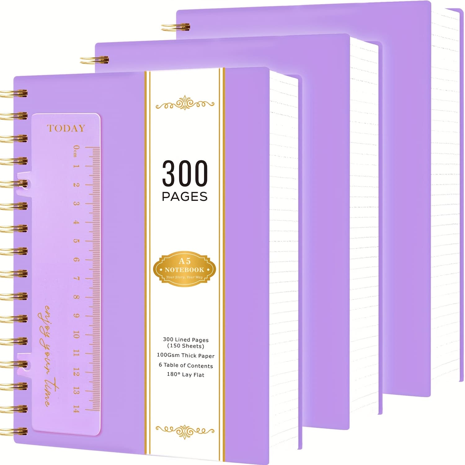 TEMU 3 Pack Spiral Notebook Journal, A5 Notepad With 300 Pages Lined Paper, College Ruled Thick Journals With Bookmark, 100gsm Paper, Pvc Cover Note Pad For Work School, 5.7'' X 8.4'', Christmas Gifts
