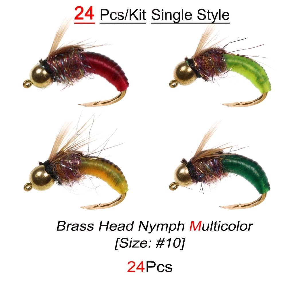 TEMU 24pcs Brass Bead Head Fast Sinking Nymph Fly Trout Fishing Flies Artificial Insect Fishing Bait Lure