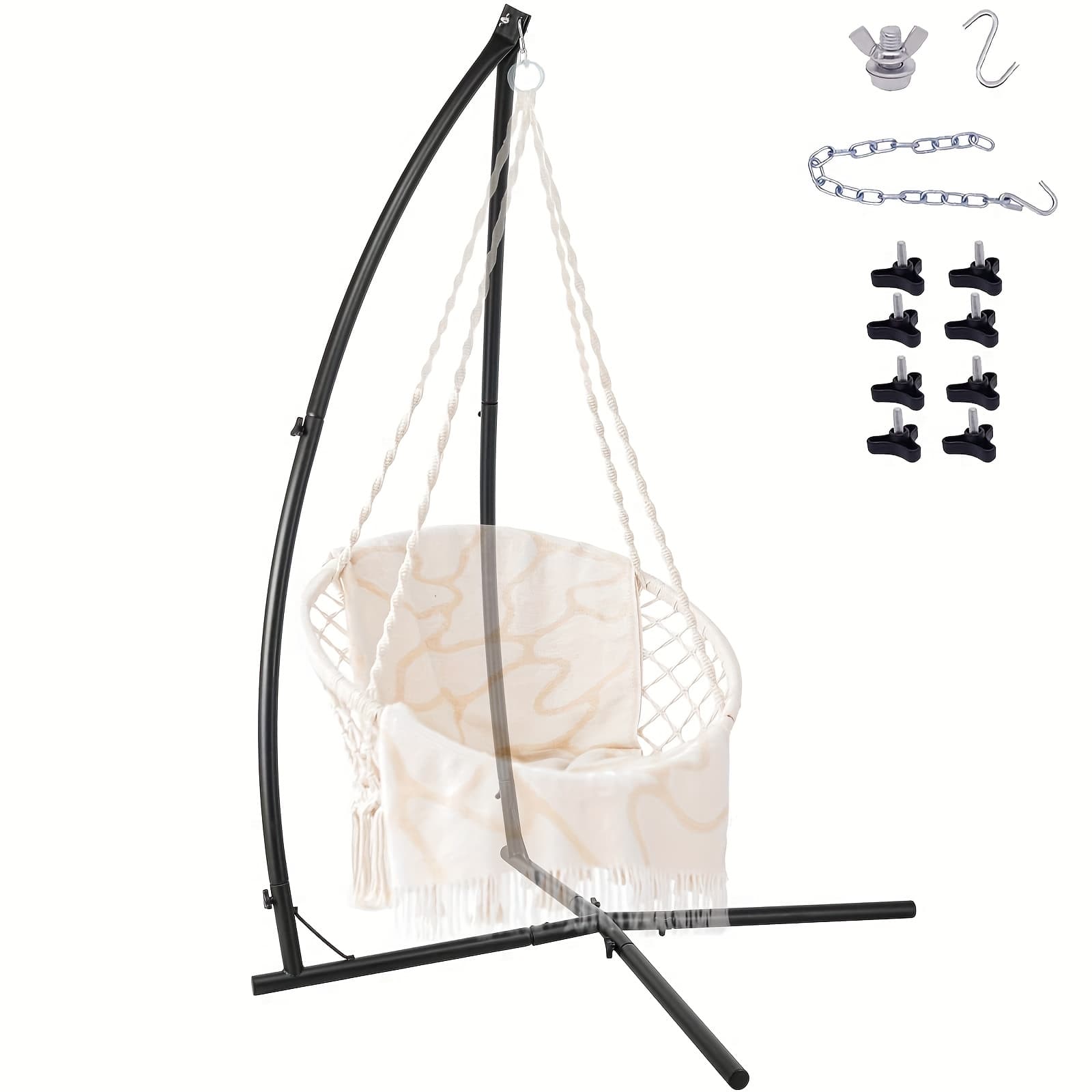 TEMU Hammock Chair Stands, Hanging Metal C-stand For Chair, Indoor/outdoor Heavy Duty Steel Porch Egg Swing Stand Only Construction For Patio Deck Yard, 360-degree Rotation, 330lb