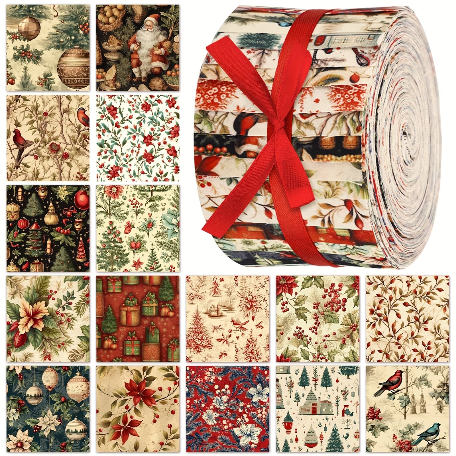 TEMU 40pcs Precut Fabric Squares & Snowflake Strips - 2. Jelly Roll For Quilting, Christmas Crafting With Vintage Snowflake Patterns - Suitable For Valentines Diy Sewing ( Fabric Material)