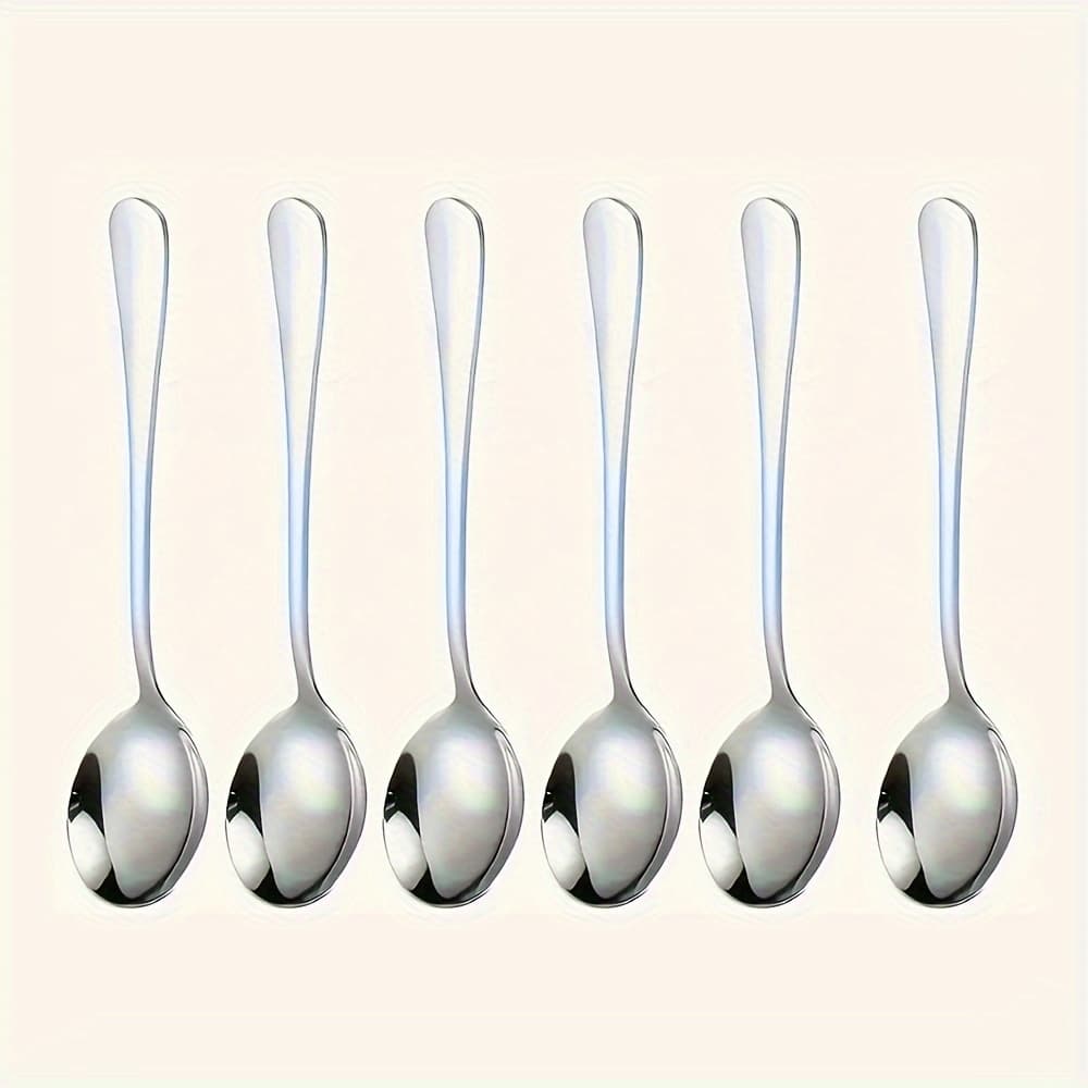 TEMU 6 Stainless Steel Round Spoons (5.) Coffee Spoons, Soup Spoons, Dessert Spoons, Mirror Polished, Dishwasher Safe, Easy To Clean, Suitable For Weddings, Restaurants, Hotels Or Daily Use
