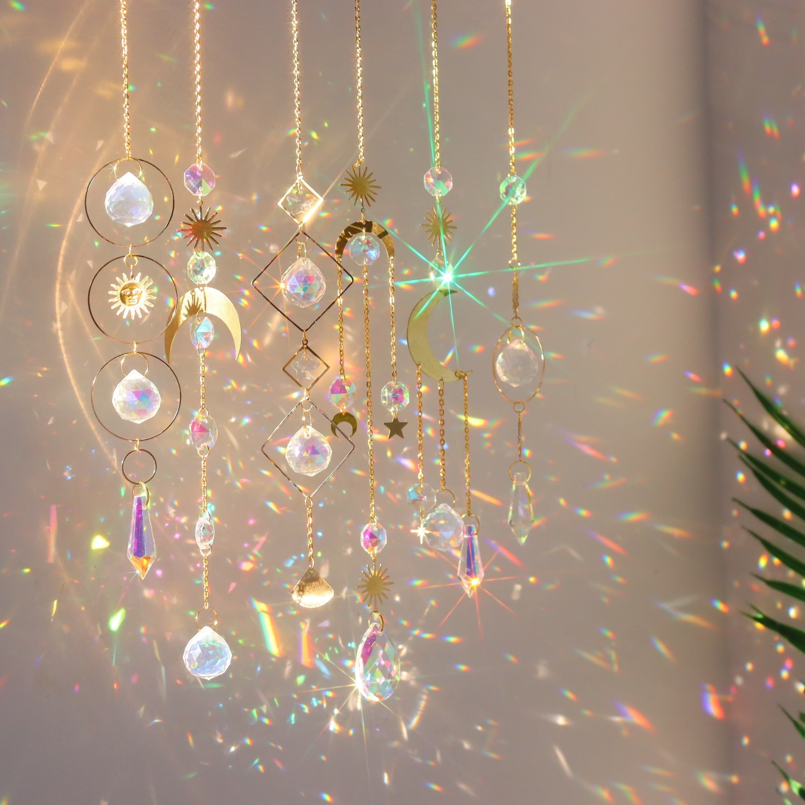 TEMU 6pcs Colorful Crystal Suncatchers Hanging Sun With Chain Pendant Decorative Crystal Ball For Window Home Garden Christmas Party Wedding Decoration