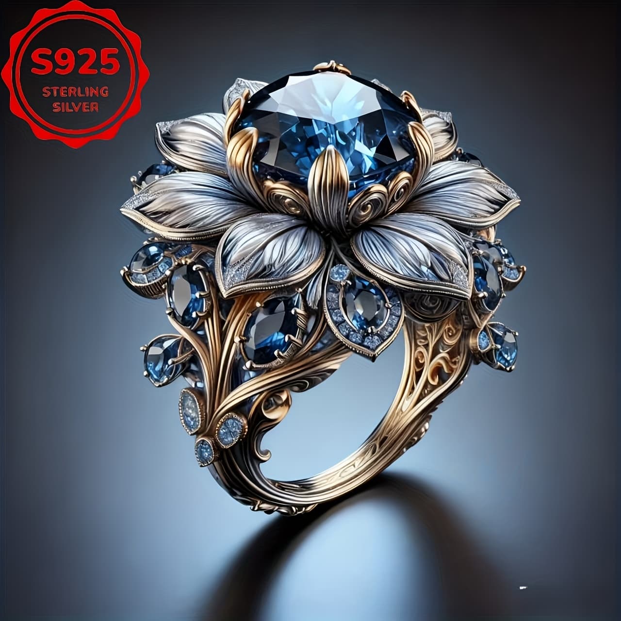 TEMU S925 Silver Deep Lotus "retro Carved Golden Set With Luxury Ring Is Perfect For Weddings, Engagements, Anniversaries, Valentine's Day, Thanksgiving, New Year's Day Jewelry Gifts