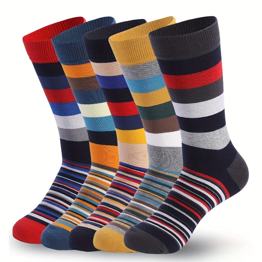 TEMU Multi-pack Men's Mid-calf Socks, And Stripe Patterned , Stylish And Fashionable Long Socks Suitable For Daily Wear