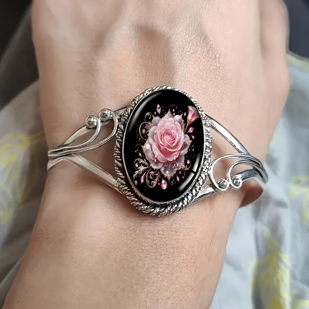 TEMU An Oval Bracelet With Roses And Featuring A Floral Pattern, This Elegant Piece Is Perfect For Daily Use Or As A Present
