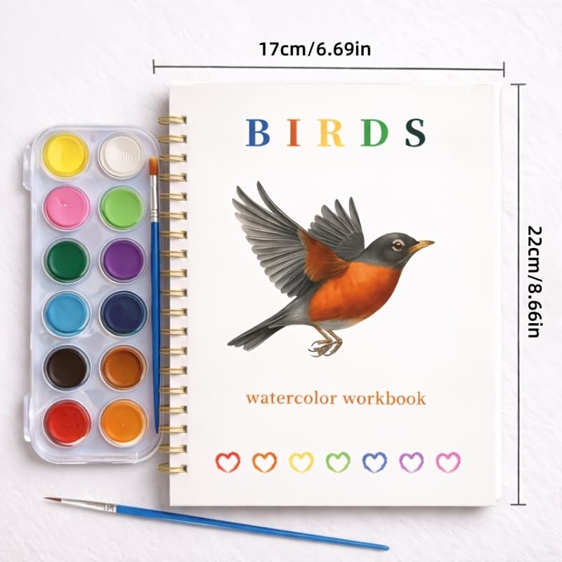 TEMU Bird Watercolor Guestbook For Beginners With Brushes Set & Paint Set, Step By Step Bird Painting Guestbook, Gift For Adults & Teens.bird Record Book.professional Art Supplies