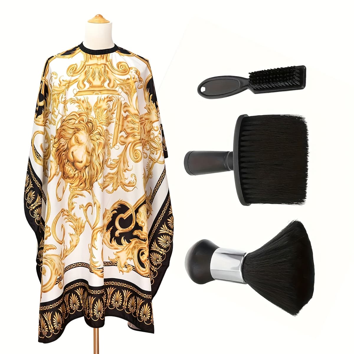 TEMU Set Of 4 Retro Hair Cutting Cape And Barber Neck Dust Brush - Professional Salon Hairdressing Apron With Adjustable Fastener, Ideal For Hair Stylists And Salon Tools