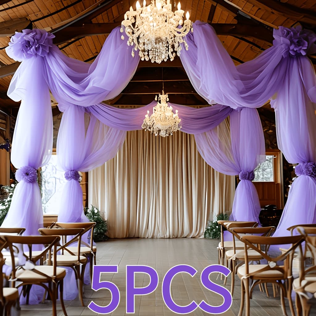 TEMU 5pcs Light Purple Tulle Backdrop, Lightweight And Flowy Fabric For Wedding Arch, Ceremony Aisle And Home Decor, Elegant Sheer Curtain