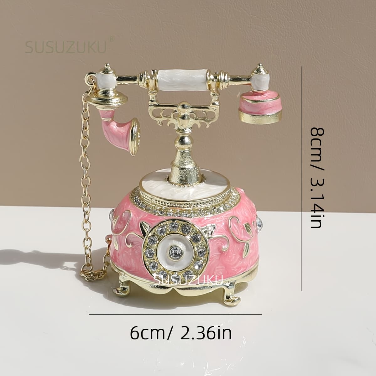TEMU 1pc Blue Hand Painted Enamelled Decorative Telephone Hinged Jewellery Trinket Box Gifts, Home Decorations