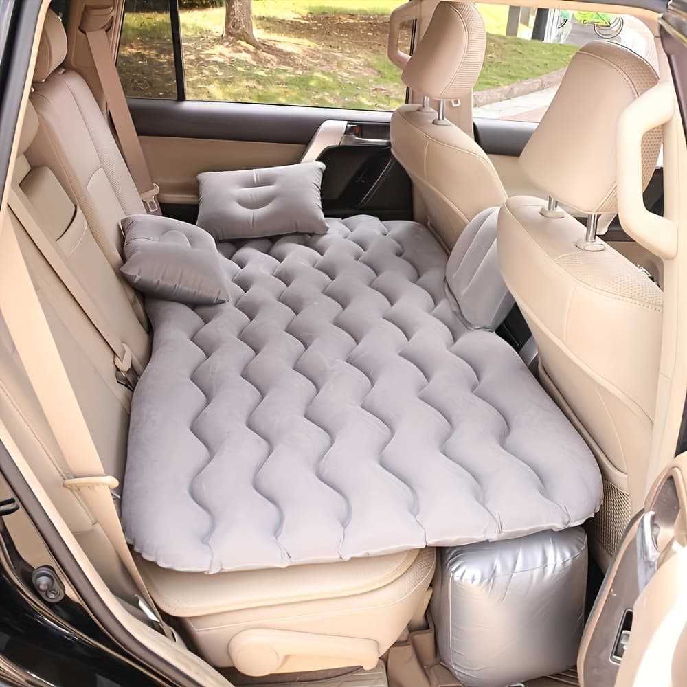 TEMU Portable Inflatable Car Seat Bed - Light Beige-friendly Pvc Air Mattress With Storage Bag, Universal Car Seat Cushion For Camping Beach Party, 1-person Rectangular Sleeping Pad